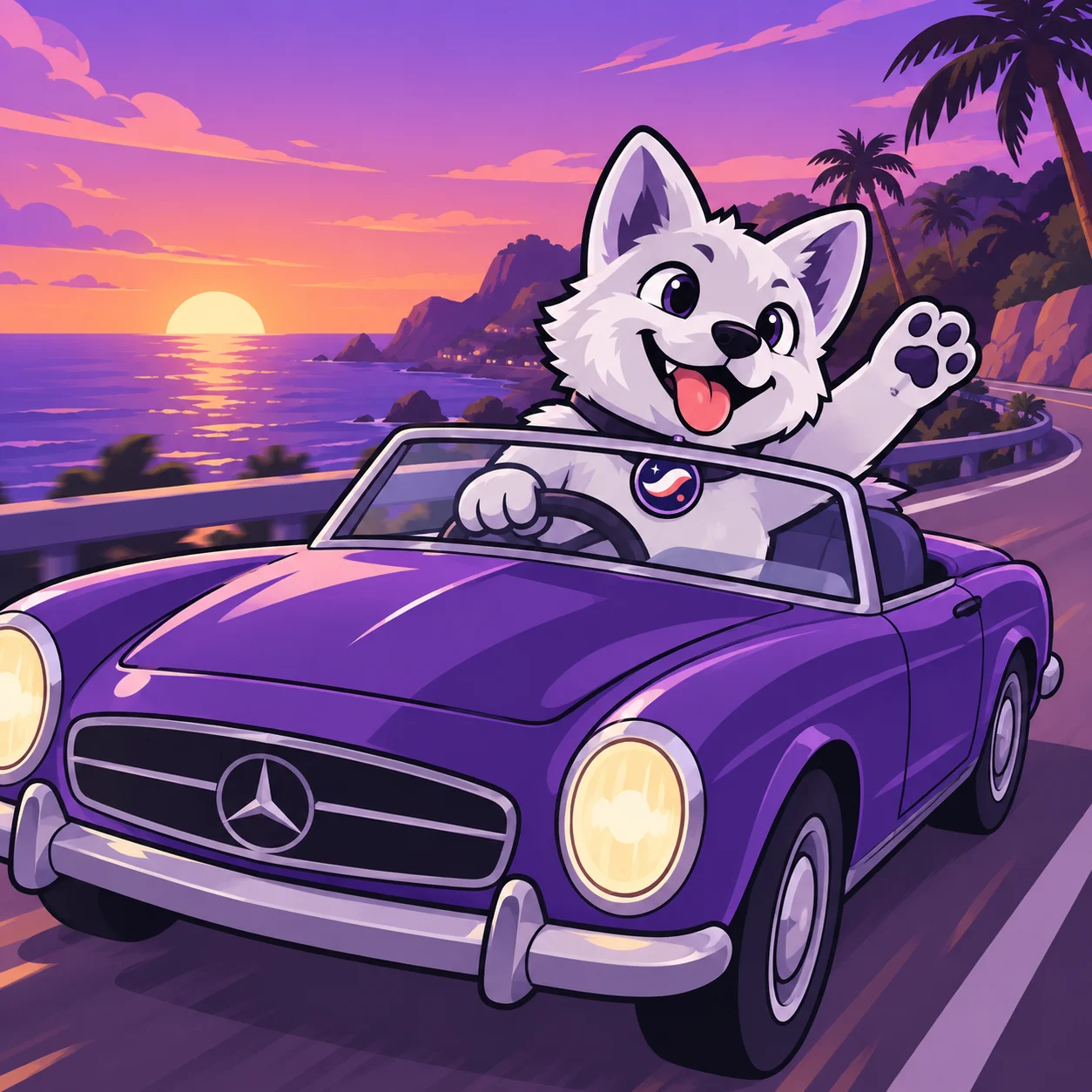STARKY driving at sunset